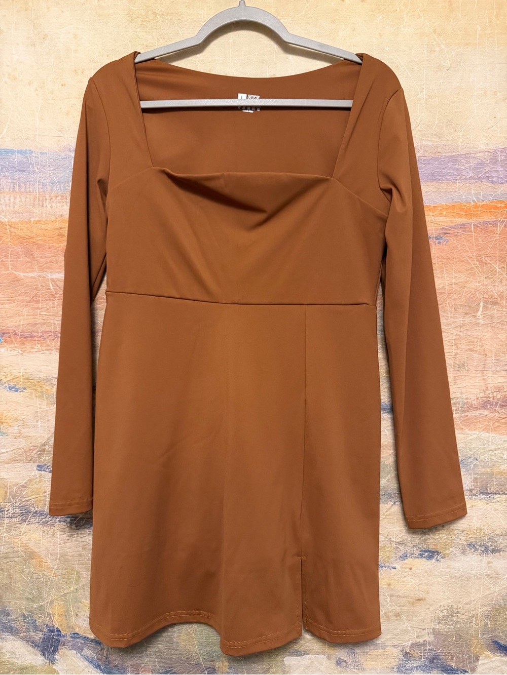 NEW Long-Sleeve Square Neck Mini Dress in Rust w/ built in shorts